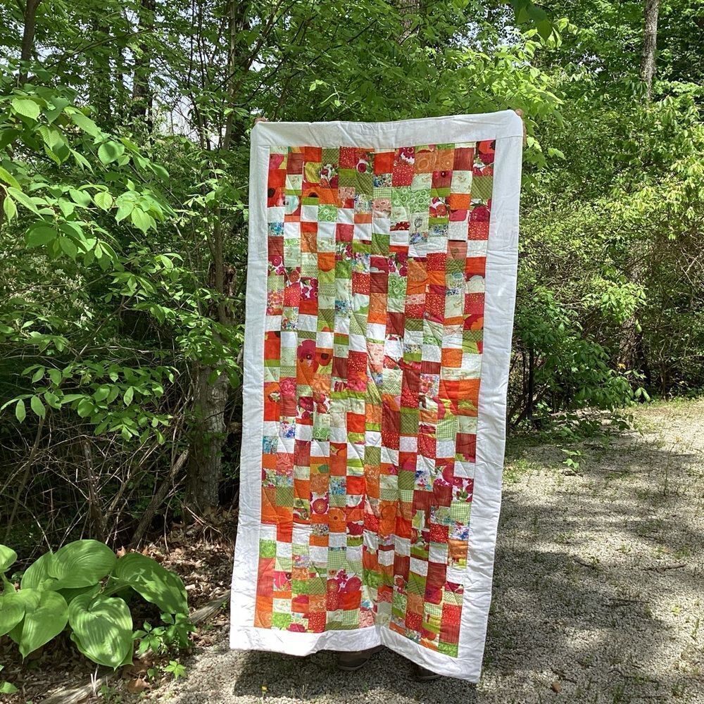 New With Tags. Bright Summer Orange and Green Garden Coin Lap Quilt - Picture 3 of 16